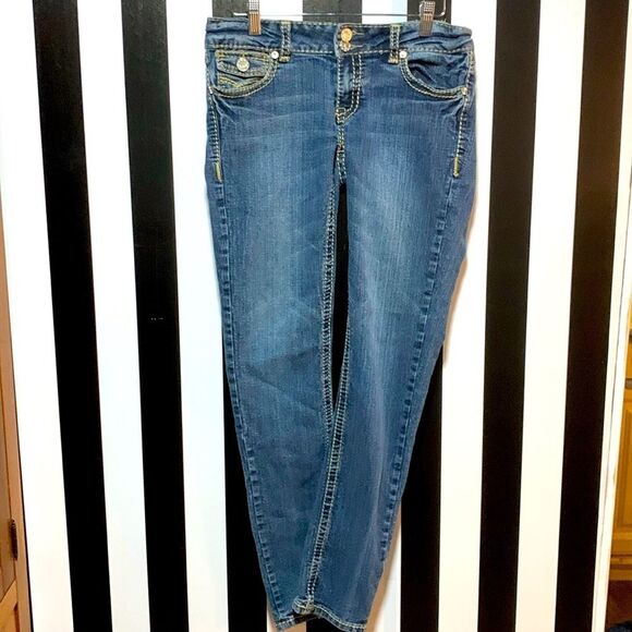 Clash Y2K Era Straight Leg Denim Jeans With Flap Pockets / Whipstitching Size 7 - Picture 1 of 16